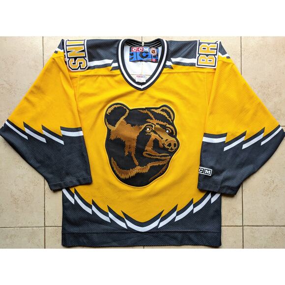 Boston Bruins 90s CCM Air-Knit Pooh bear jersey S gold yellow NHL hockey vintage - Picture 2 of 10